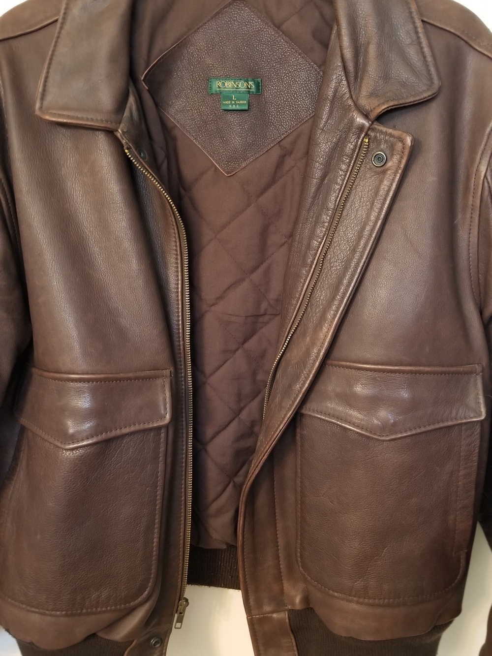 Vintage !  Brown Leather Bomber Jacket - Men's. Excellent Condition.. 80s -90s
